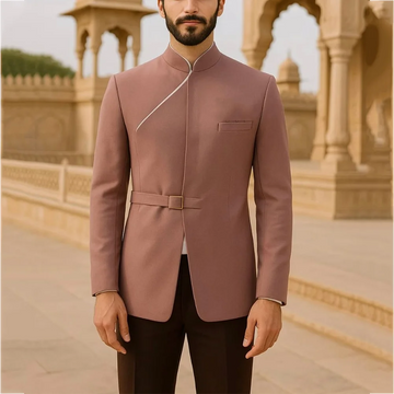 Slim Fit Men Suit Chic Stand Lapel Contrast Color Fashion Man Set Two Piece Jacket Pants Formal Party Prom Wedding Outfit