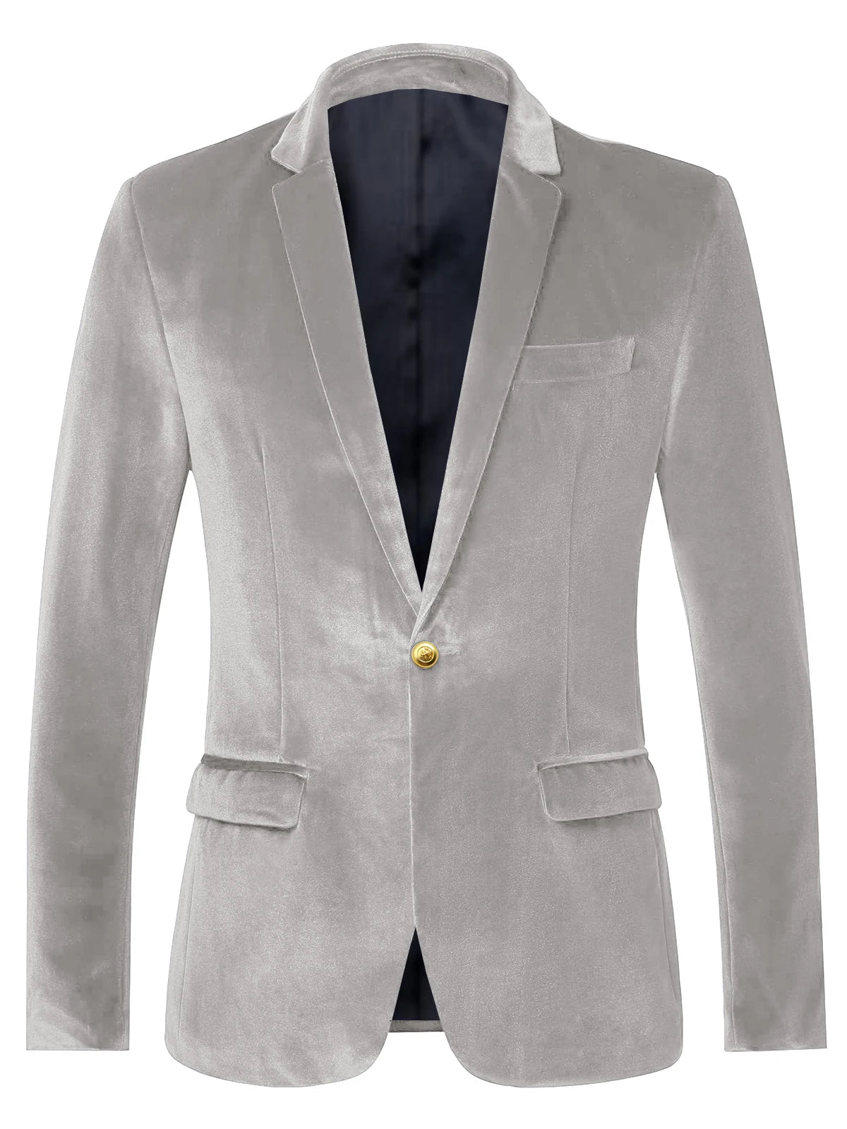 Men's Velvet Blazer Notch Lapel Slim Fit Suit Jacket With Gold One Button Suit Coat For Wedding Party Prom