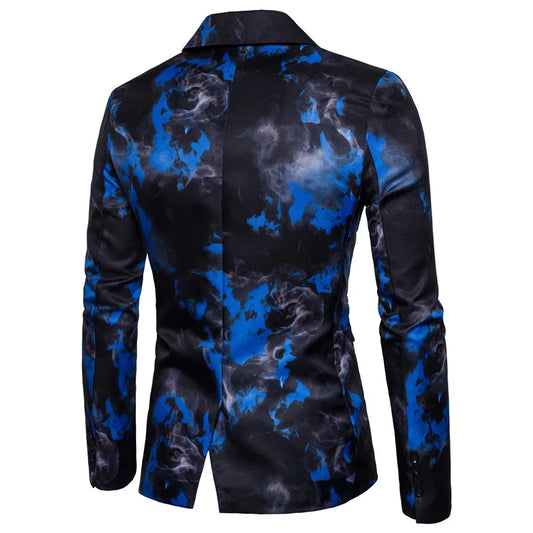 Brand Male Suit Blazer Single Button Ink Print Mens Blazer Jacket Chinese Style Flame printing Vintage Suits Luxury Formal Dress