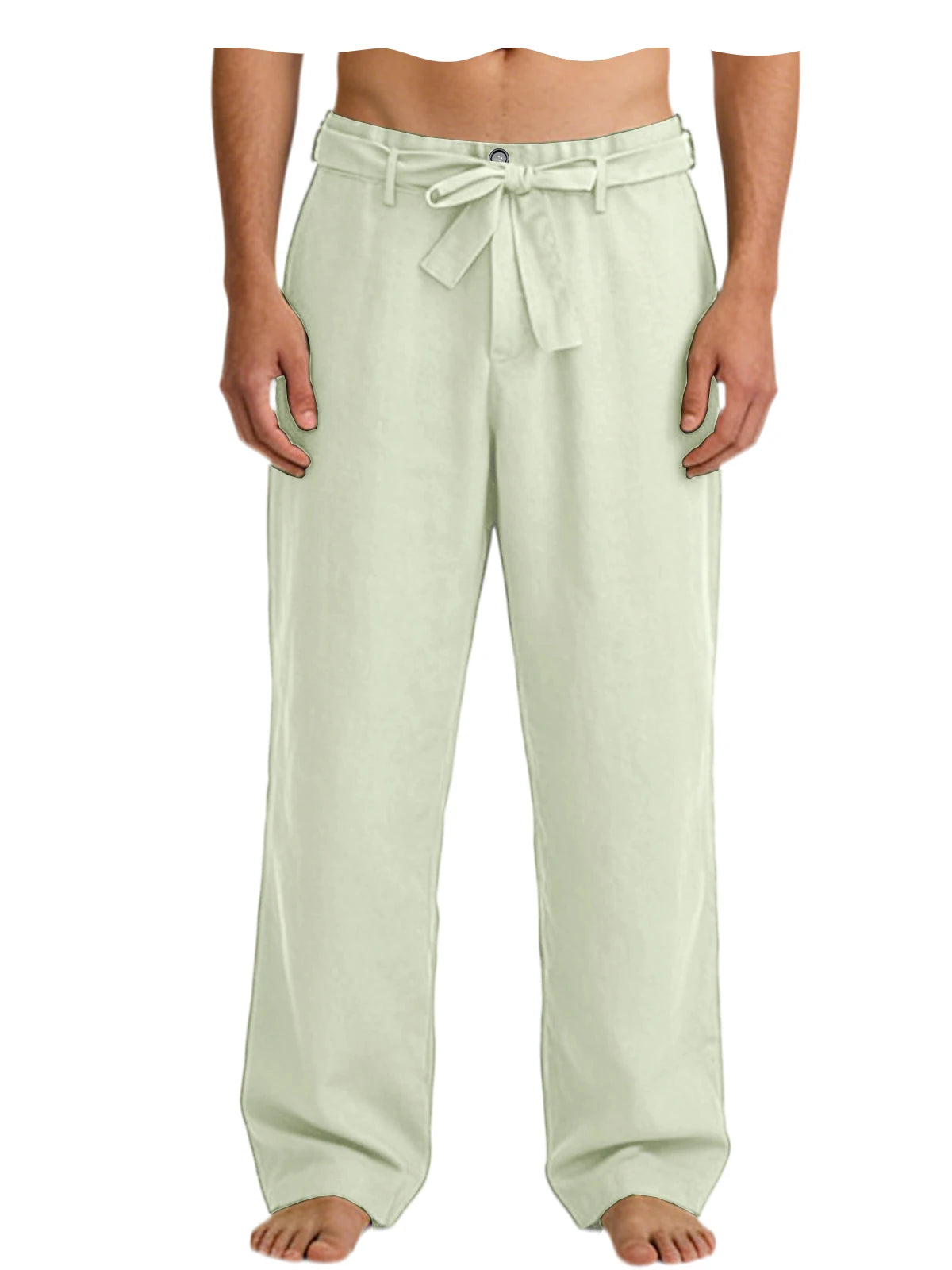 Vintage Men's Tie Waist Linen Blend Pants High Waist Wide Leg Casual Trousers Soft Breathable Lounge Pants for Men