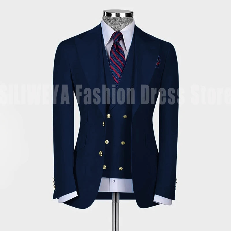 High Quality Men's Suit Slim Fit Solid Color Suit Formal Business Office Single Breasted Coat Pants Vest 3 Pieces Blazer Set