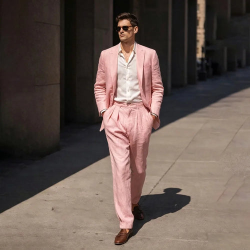 Beige Linen Prom Suits for Men 2 Pieces Wedding Tuxedo Slim Fit Groom Blazer Trousers Set Summer Formal Attire men suit set