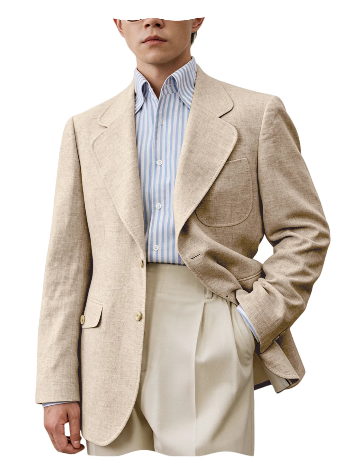 Men Natural Linen Blazer Suit Jacket Breathable Slim Fit Single Breasted Business Office Wedding Party Smart Casual Outerwear