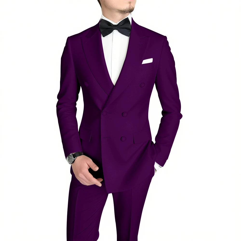 Classic Black Men's Suit Fashion Peak Lapel Double Breasted Outfits Wedding Groom Prom Business Formal Suit (Jacket+Pants)