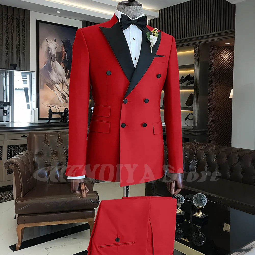 Elegant Men Suits Classic Double Breasted Peak Lapel Male Clothing 2 Piece Fashion Evening Party Business Prom Formal Set