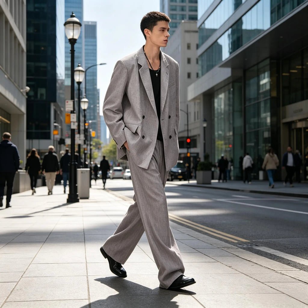 Men's Linen Suit 2-Piece Double Breasted Slim Fit Blazer Straight Leg Pants For Summer Casual Business Wedding Streetwear