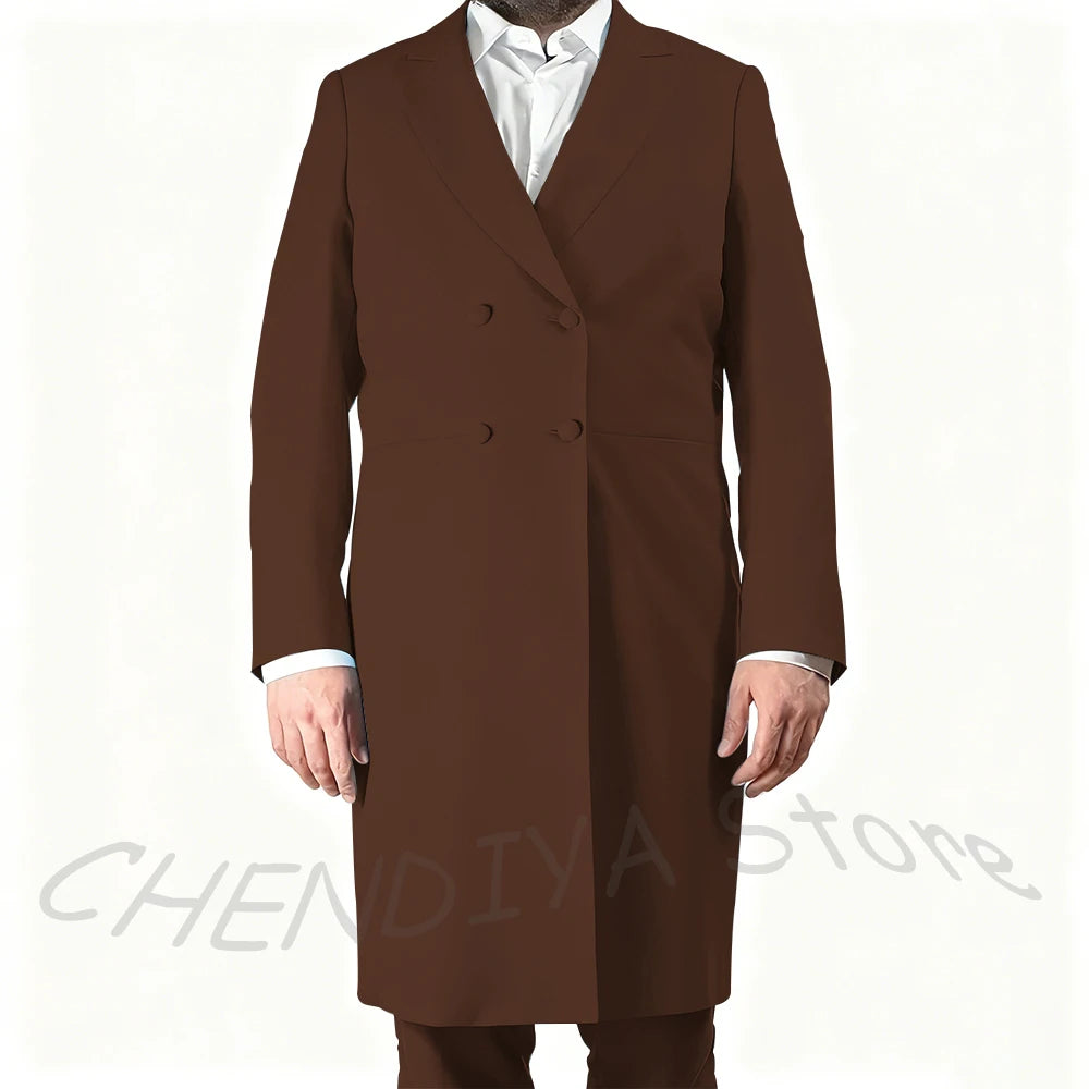 New Arrival Men's Suits Formal Two Piece Long Blazer Classic Double Breasted Daily Office Casual Male Costume Homme Jacket Pants