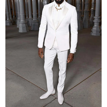 Elegant White Men Suit Wedding Groom Groomsman Tuxedo Slim Fit High-end Banquet Custom 2 Pieces Jacket Pants