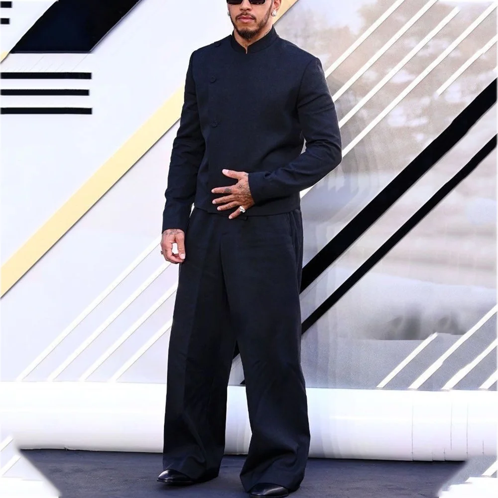 Classic Black Suit Two Pieces Incline Single Breasted Male Clothing High Quality Red Carpet Event Party Prom Fashion Man Set