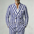 Casual Wide Striped Men's Suit Double Breasted Peaked Lapel Tailored Costume Homme Smart Business Office Daily Party Outfit
