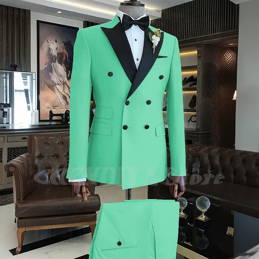 Elegant Men Suits Classic Double Breasted Peak Lapel Male Clothing 2 Piece Fashion Evening Party Business Prom Formal Set