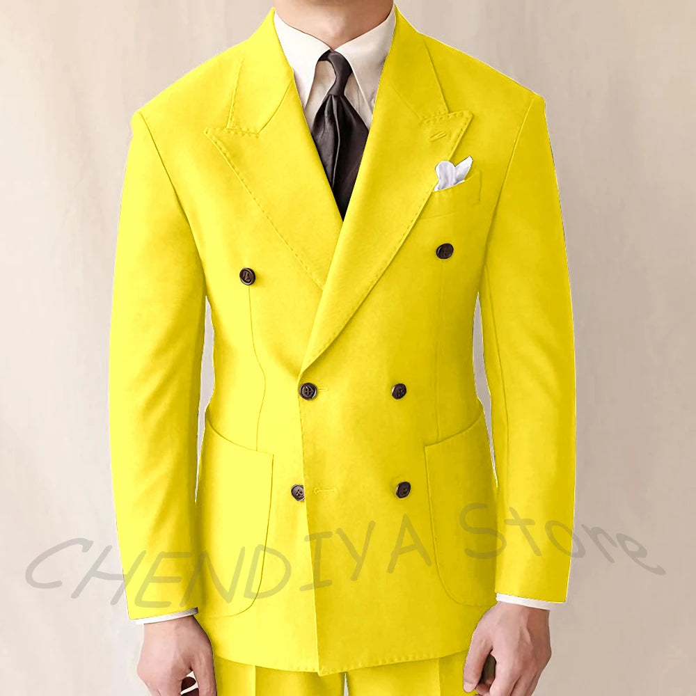 British Style Men Suits Casual Business Double Breasted Suit Jacket Wedding Groom Business Social Banquet Tuxedo Costume
