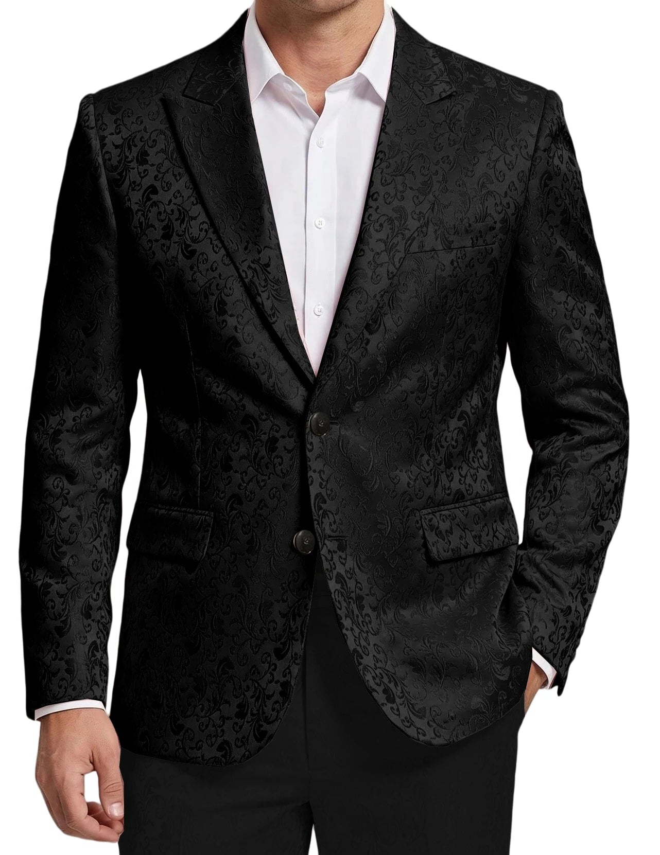 Men's Floral Jacquard Blazer Notched Lapel Two Button Flap Pockets Party Suit Jacket For Wedding Prom Nightclub Formal