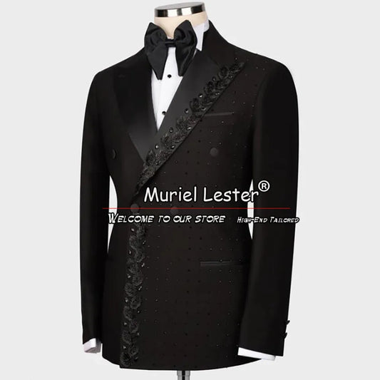 Ternos de casamento de luxo calças de blazer de peito duplo 2 peças Tuxedos cristais Mindedições de vestido masculino Clothing Clothing