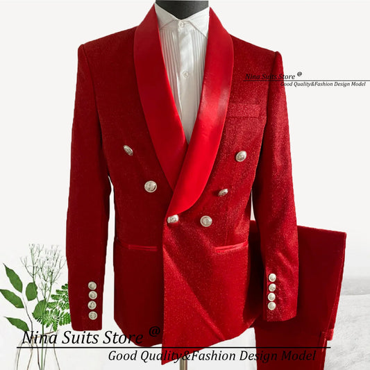 G&N 2024 Nouveaux smokings conçus Smoking 2 pièces Set Pantalon Blazer Red Glitter Pantal