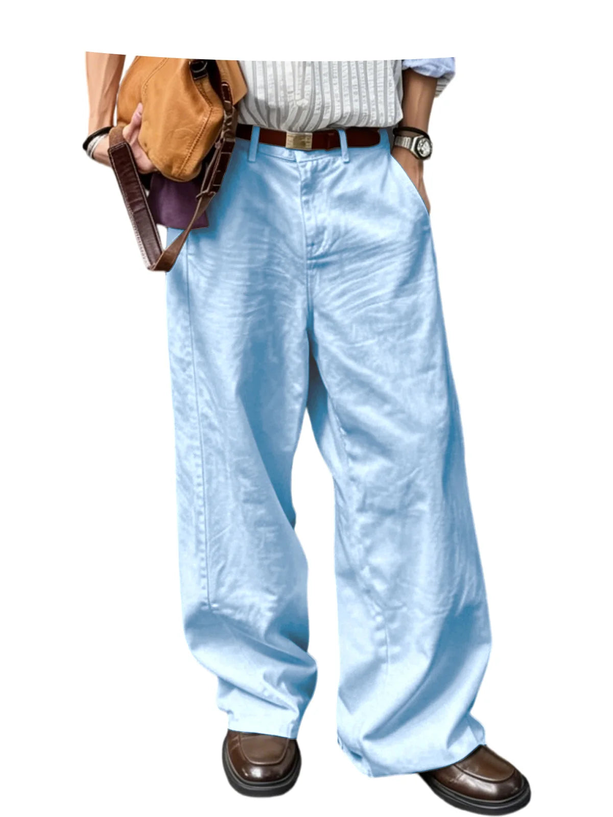Men's Wide Leg Pants Casual Loose Fit Chino Trousers Vintage Streetwear Baggy Trousers for Daily Wear
