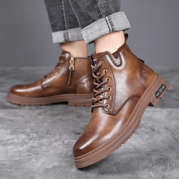 Winter Plus Velvet Leather Men's Ankle Boots Outdoor Casual ShoesThick Soled Combat Boots Warm Work Boots Classic Handmade Boots