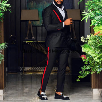 Black Men's Suits Slim Fit Shawl Lapel Formal Wedding Business Casual 2 Piece