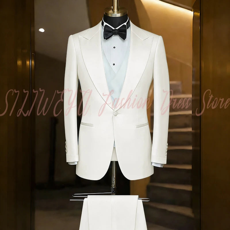 Elegant Black Men's Suit Single Breasted Peak Lapel Wedding Groom Tuxedo Dinner Party Dress Business Casual Male Clothing