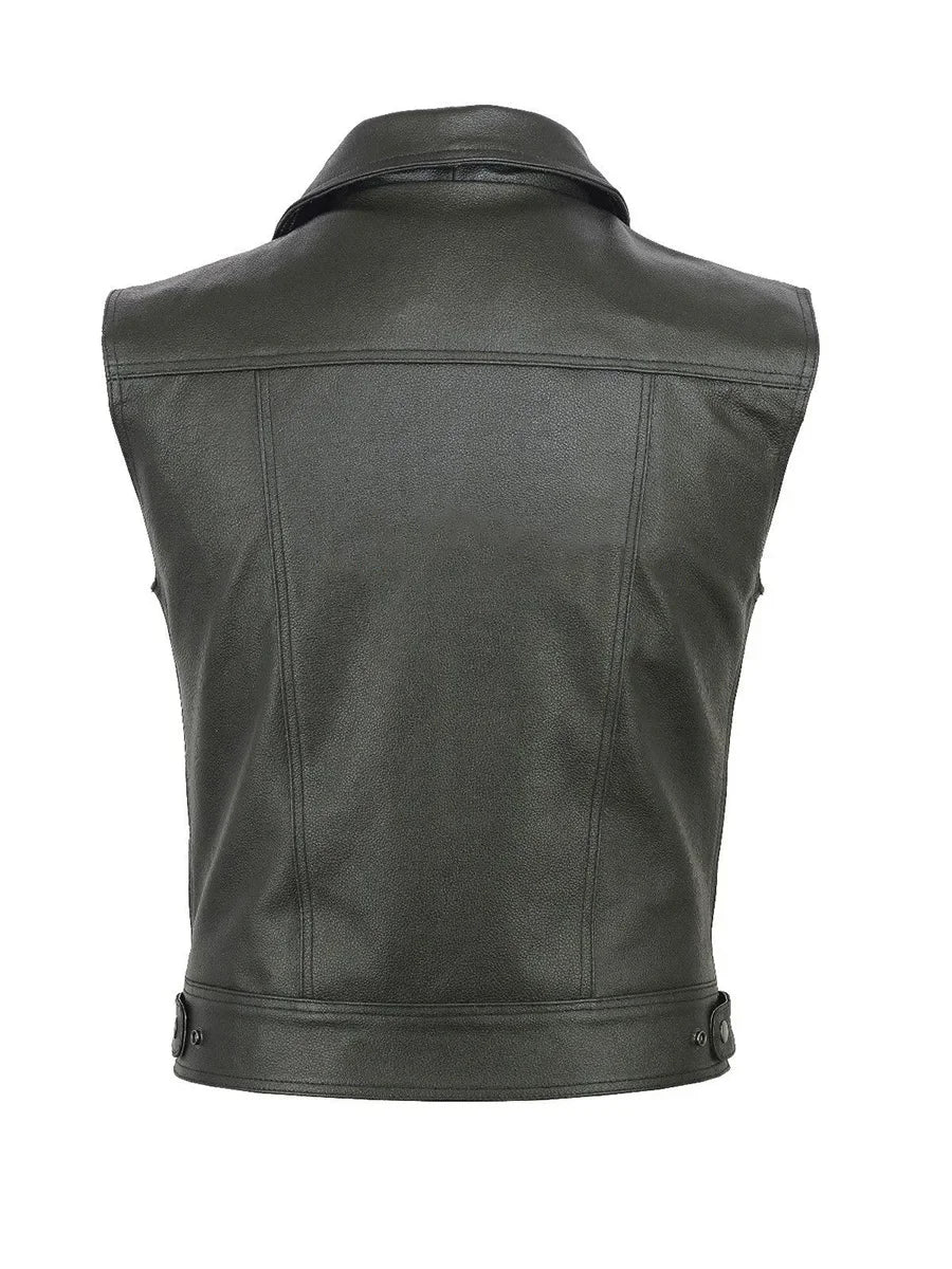 Men's biker leather vest Solid color large pocket sleeveless biker Jacket Vintage casual faux leather vest men plus size S-5XL