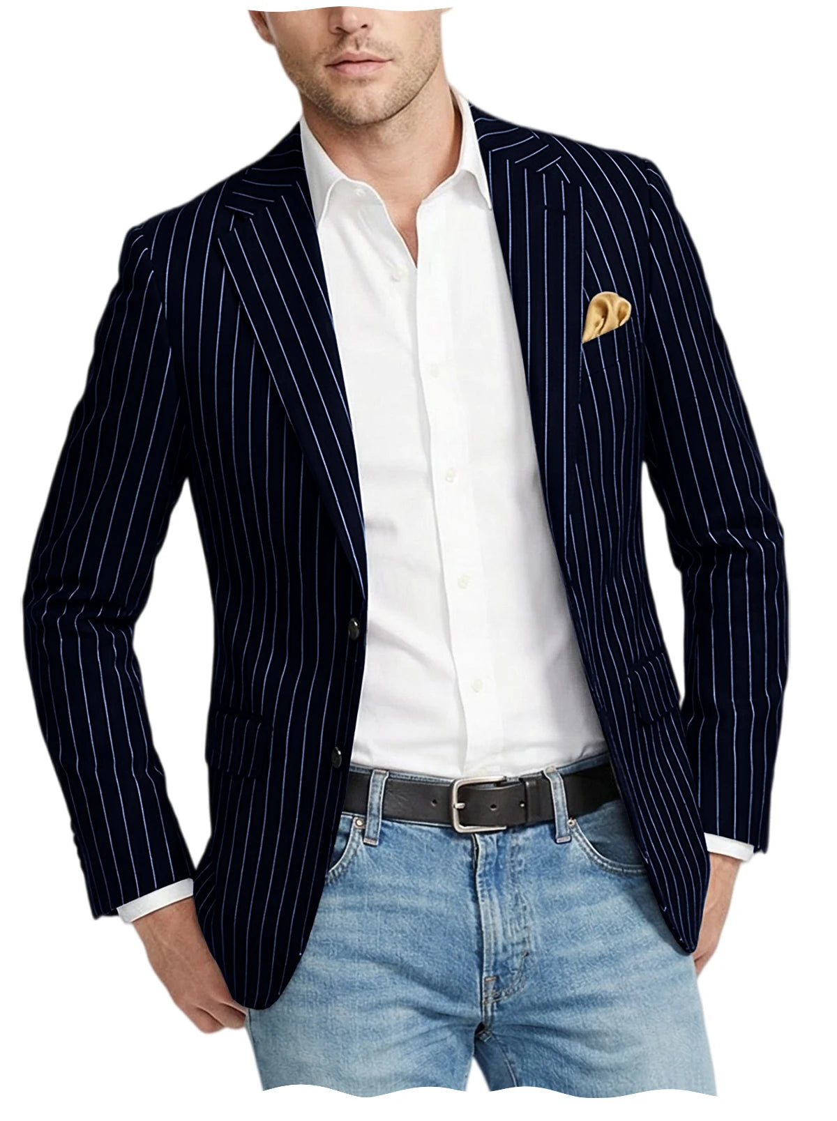 Men's Pinstripe Blazer Jacket Casual Slim Fit  Business Striped Blazer with Pocket Lightweight for Party Wedding Streetwear