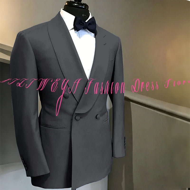 Blue Double Breasted Men's Suit Wedding Groom Tuxedo High Quality Boutique Male Clothing Jacket+Pants