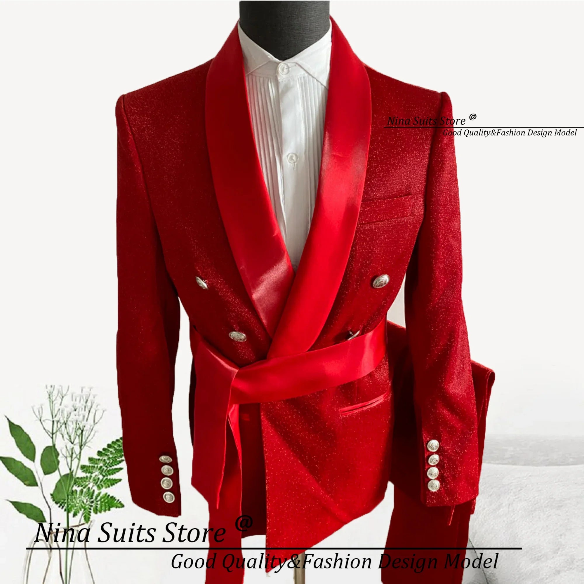 G&N 2024 Nouveaux smokings conçus Smoking 2 pièces Set Pantalon Blazer Red Glitter Pantal