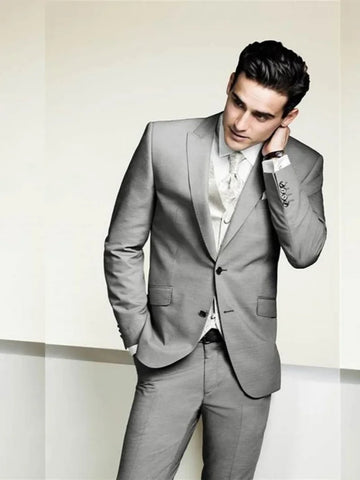 2 PiecesNew Light Gray Men's Suit  Single Breasted Peak Lapel Jacket Slim Fit Casual Tuxedos For Wedding/Business (Blazer+Pants)