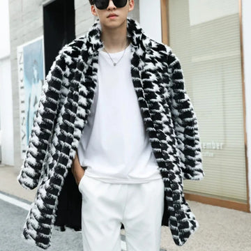 PFHQ Men's Stand Collar Winter Coat 2024 Imitation Fur Coat Contrast Color Korea Fashion Casual Male Tops Loose 21Z7620