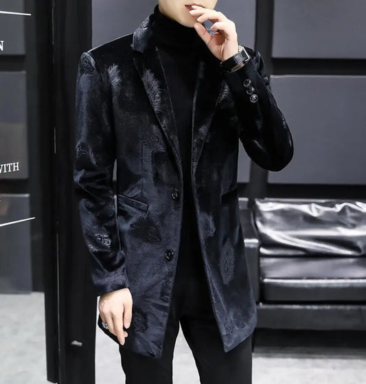 Winter Velvet Wool Blends Jacket Men Fashion Slim Long Business Business Windbreaker Social Streetwear Overs Clothing3xl