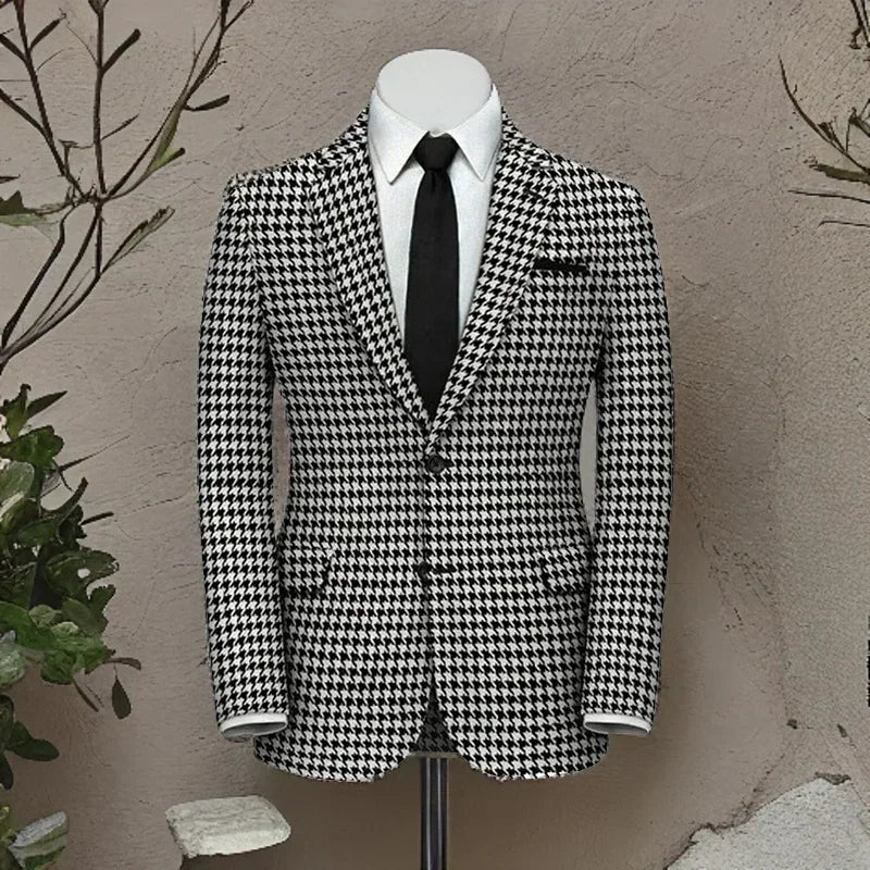 American Style Plaid Formal Men Suit Jacket For Wedding Groom 1 Piece Notch Lapel Slim Fit Houndstooth Male Tuxedo Blazer 2025