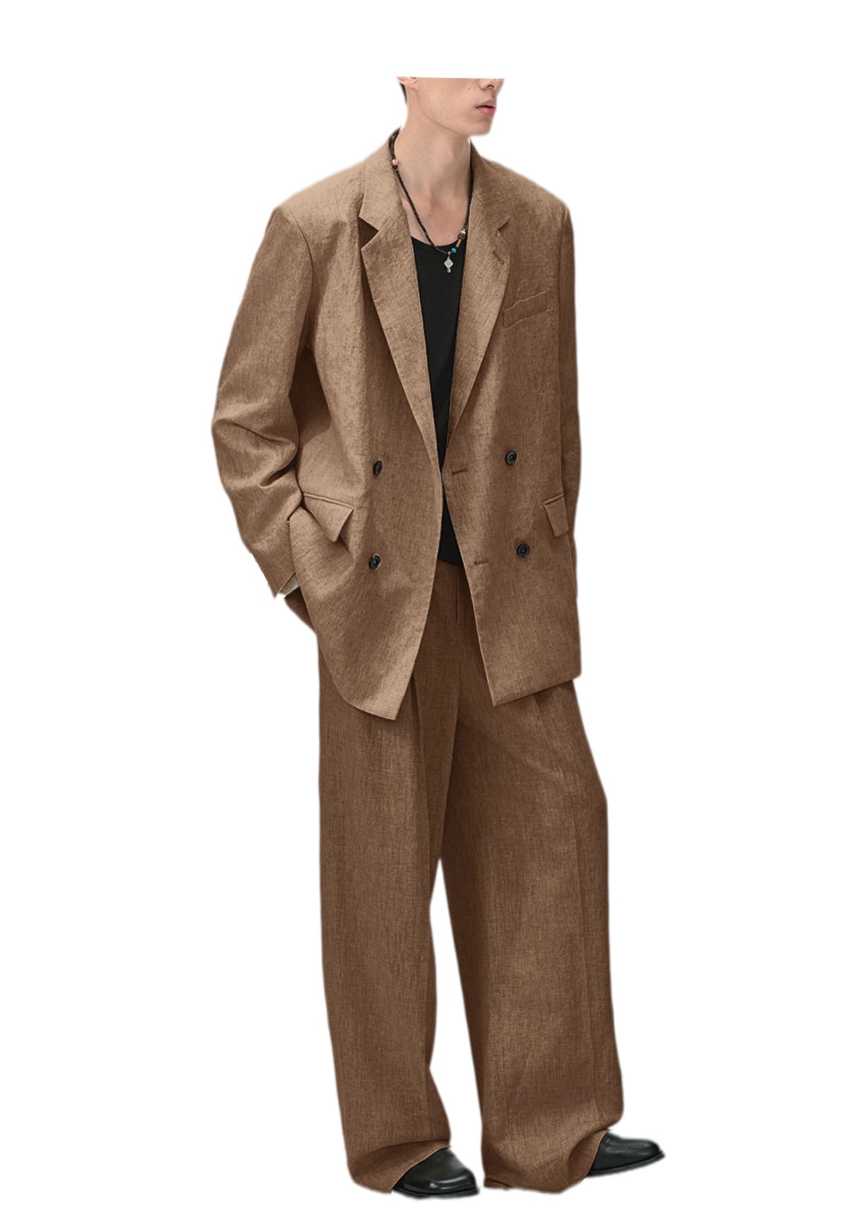 Men's Linen Suit 2-Piece Double Breasted Slim Fit Blazer Straight Leg Pants For Summer Casual Business Wedding Streetwear