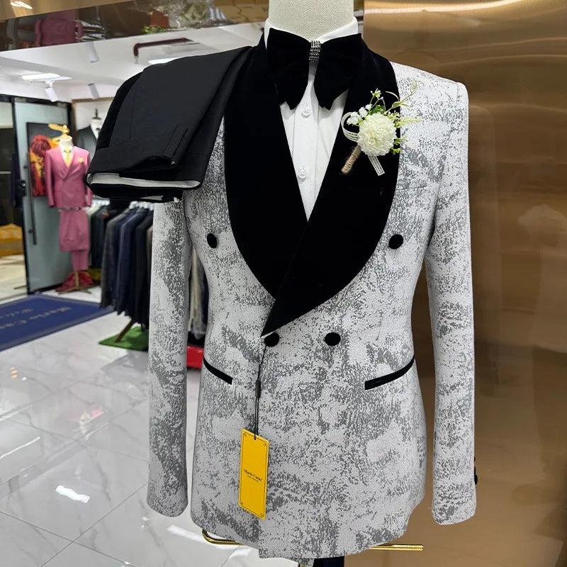Floral Formal Suits for Men 3 Pieces Shawl Lapel Wedding Groom Tuxedo Italian Style Suit Jacket with Vest Pants Fashion 2024