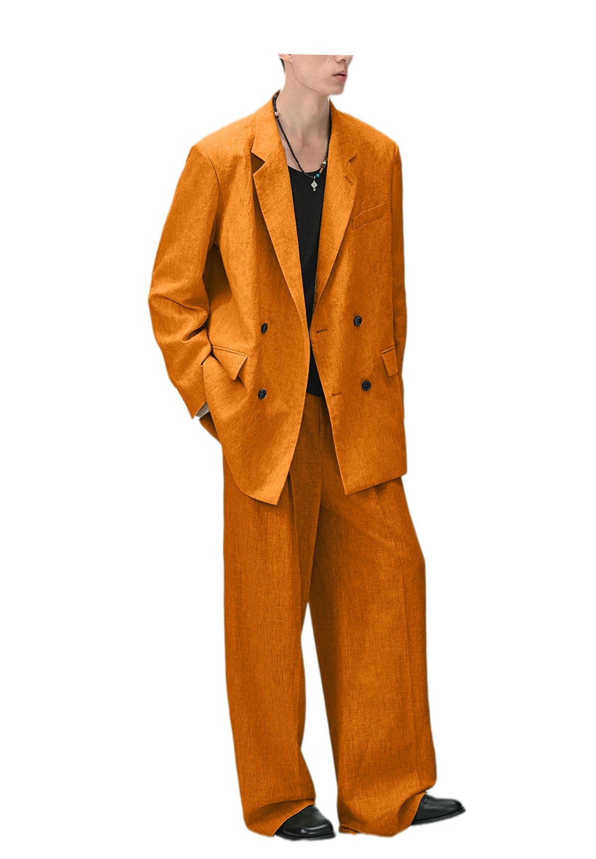 Men's Linen Suit 2-Piece Double Breasted Slim Fit Blazer Straight Leg Pants For Summer Casual Business Wedding Streetwear