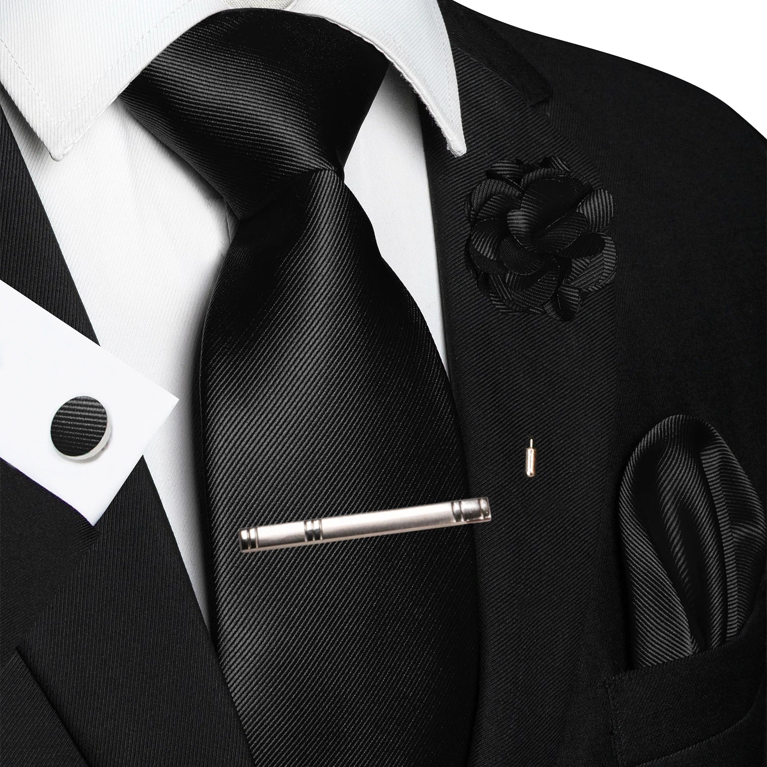 JEMYGINS Blue Solid Wedding Tie For Men Handky Cufflink Brooch Gift Mens Elegant Necktie Fashion Business Party Dropshiping