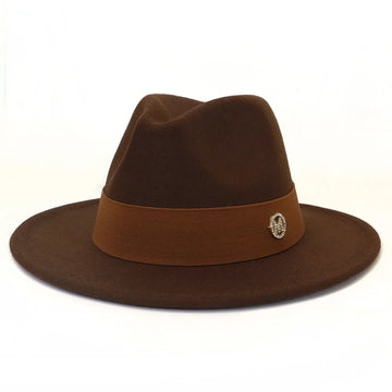 QBHAT Men Women Fedora Hats with M Coffee Ribbon Jazz Caps Solid Black White Green Party Jazz Cap Wide Brim Church Dresses Hat