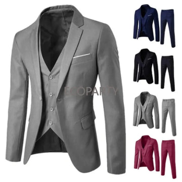 Fashion Summer Thin Formal Set Plus Size  For Men is Slim 3 Piece Suit  Wedding Party Suit Pants Mens Slim Fit Blazer Ecoparty