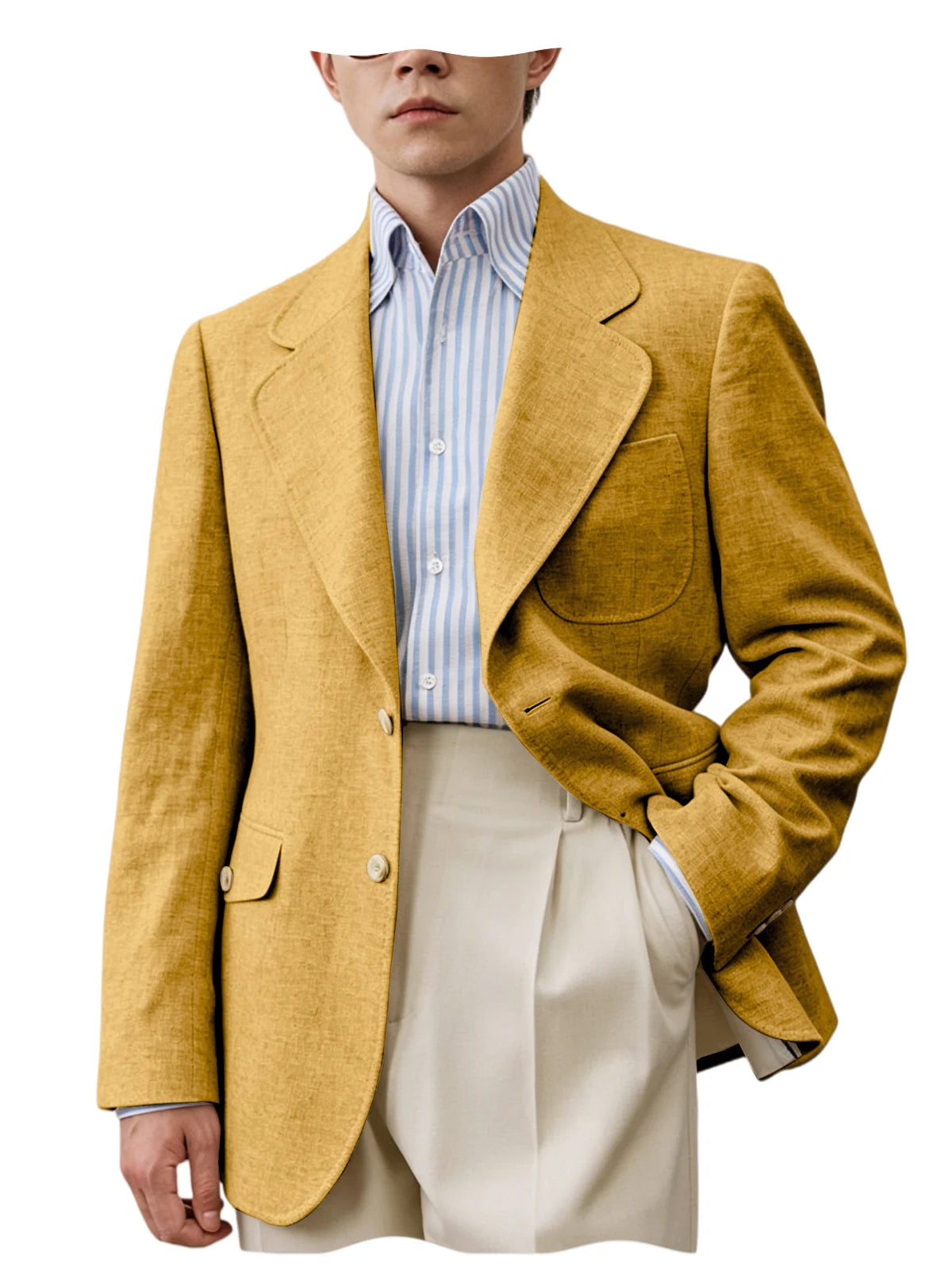 Men Natural Linen Blazer Suit Jacket Breathable Slim Fit Single Breasted Business Office Wedding Party Smart Casual Outerwear
