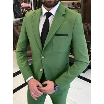 Handsome Single Breasted Green Men's Suit High Quality Boutique Social Party Banquet Custom Male Clothing