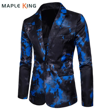 Traje de marca Blazer Single Botón Tinta impresión para hombres Blazer Blazer Estilo chino Impresión de llamas Vestidos formales de lujo