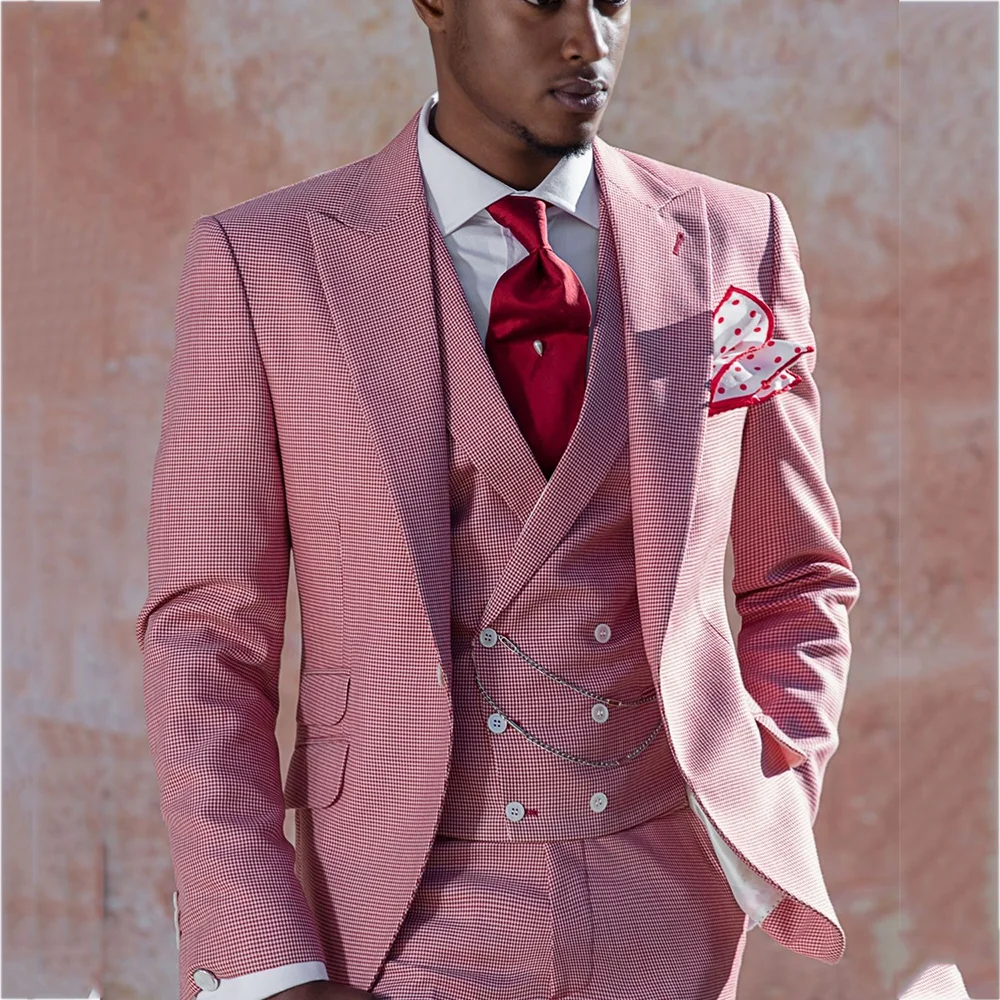 Elegant Groom Wedding Suit For Men Customized Outfit Peaked Lapel Slim 3 Pieces (Jacket+Vest+Pants) High Quality Blazer Set
