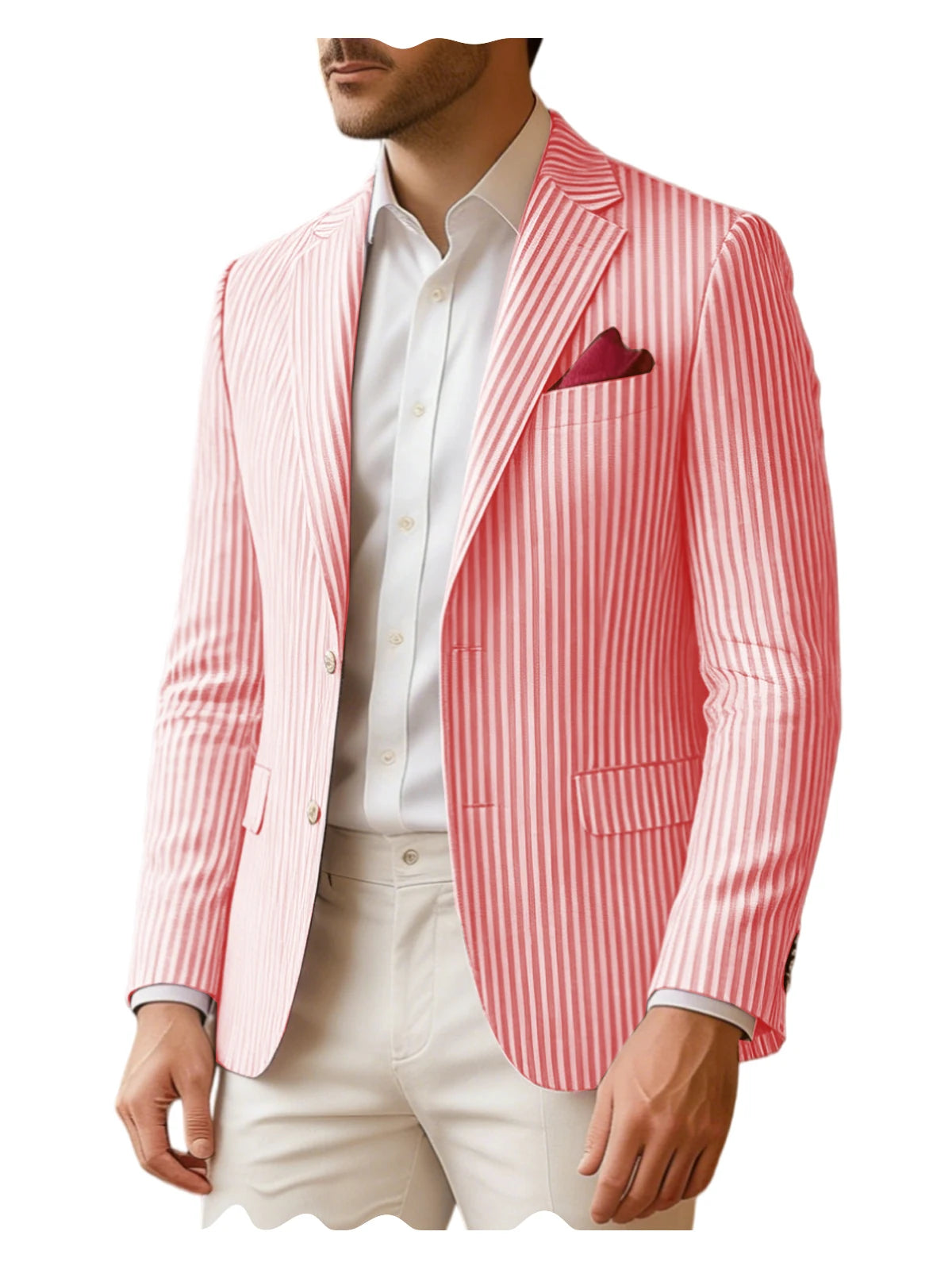 Men's Seersucker Striped Blazer Classic Slim Fit Notch Lapel Business Casual Suit Jacket For Beach Vacation Summer