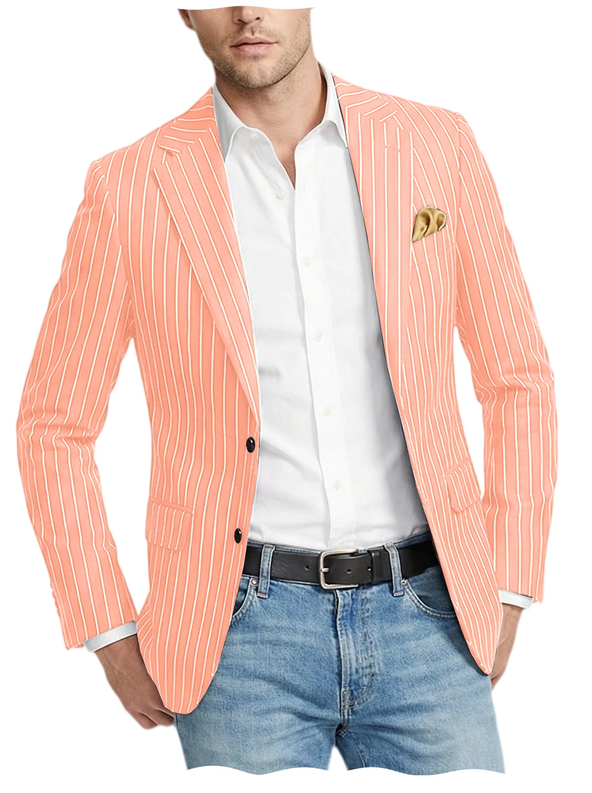 Men's Pinstripe Blazer Jacket Casual Slim Fit  Business Striped Blazer with Pocket Lightweight for Party Wedding Streetwear