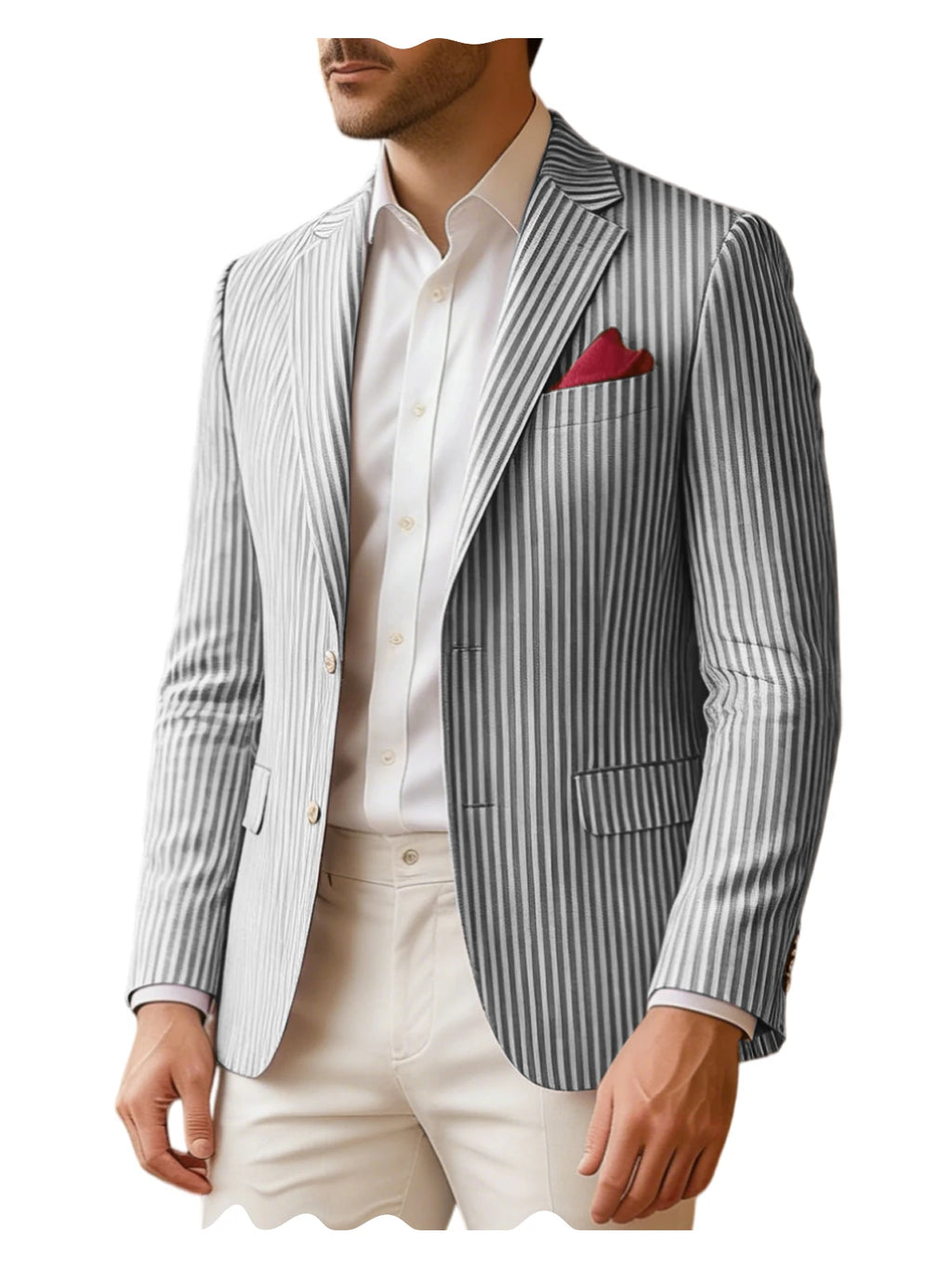 Men's Seersucker Striped Blazer Classic Slim Fit Notch Lapel Business Casual Suit Jacket For Beach Vacation Summer