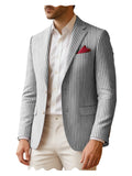 Men's Seersucker Striped Blazer Classic Slim Fit Notch Lapel Business Casual Suit Jacket For Beach Vacation Summer