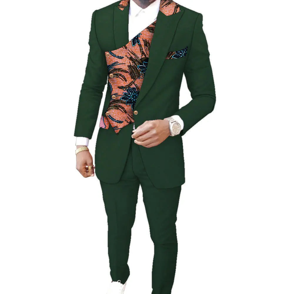 2025 African Suit for Men Double Breasted Print Jackets and Trousers 2 Piece Set Slim Fit Business Suit Wedding Evening