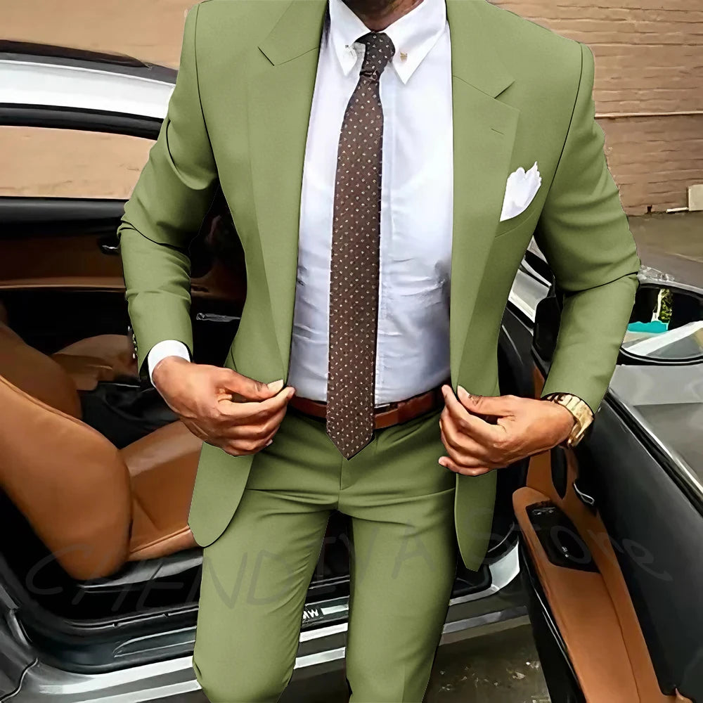 Dark Brown Men's Suits Classic Notched Lapel Slim Fit 2 Pieces Chic Single Breasted Formal Dinner Business Outfits Jacket Pants