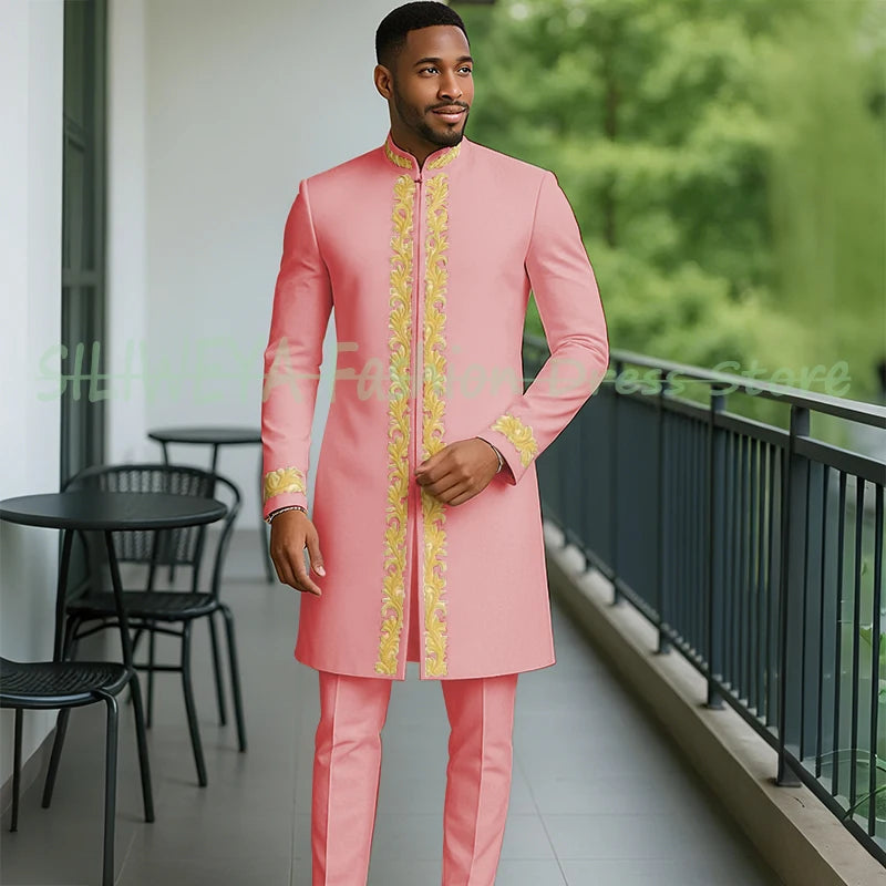 High Quality Men Retro Figure Slim Fit Tuxedo Prom Suit Fashion White Male Groom Wedding 2 Pieces Blazer Set