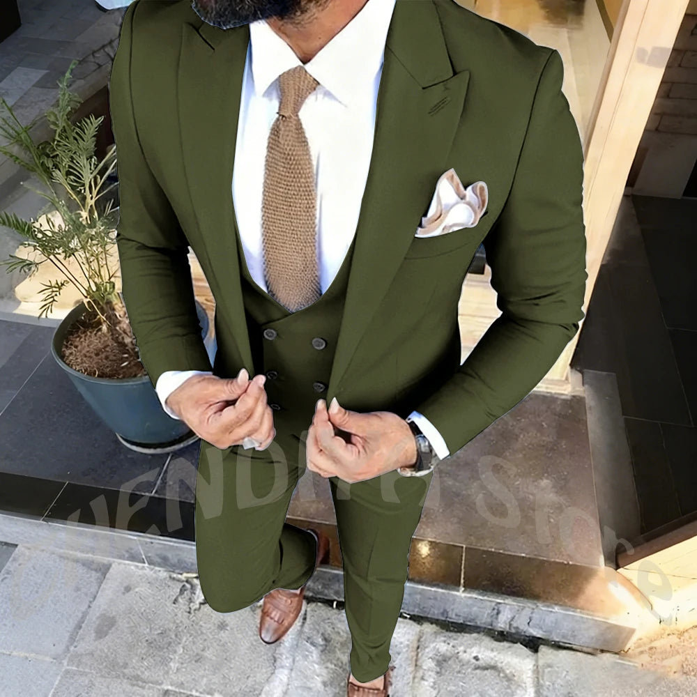 Slim Fit Men's Suits Set 3 Piece Single Breasted Peak Lapel Suit Daily Home Office High Street Fashion Casual Blazer Pants Vest