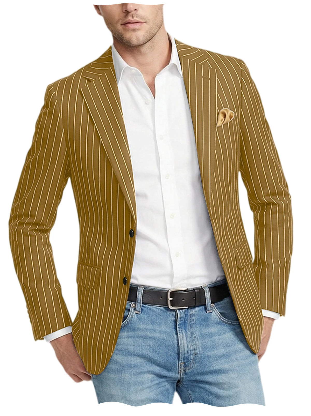 Men's Pinstripe Blazer Jacket Casual Slim Fit  Business Striped Blazer with Pocket Lightweight for Party Wedding Streetwear